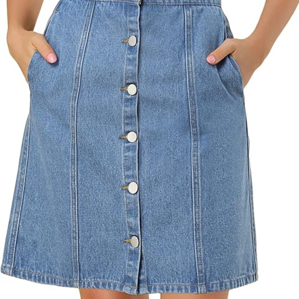 George Light Blue Button-Front Denim Midi Skirt